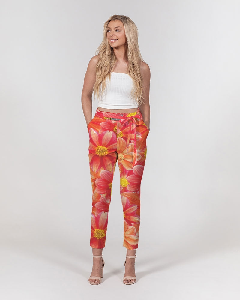 Beautiful blood orange flower design Women's All-Over Print Belted Tapered Pants