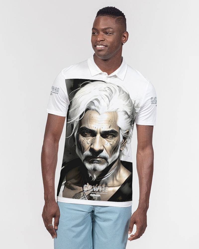 Handsome Silver grey Indian ink Portrait Men's All-Over Print Slim Fit Short Sleeve Polo