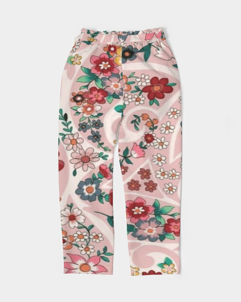 Pink abstract Pretty Sisters Women's All-Over Print Belted Tapered Pants