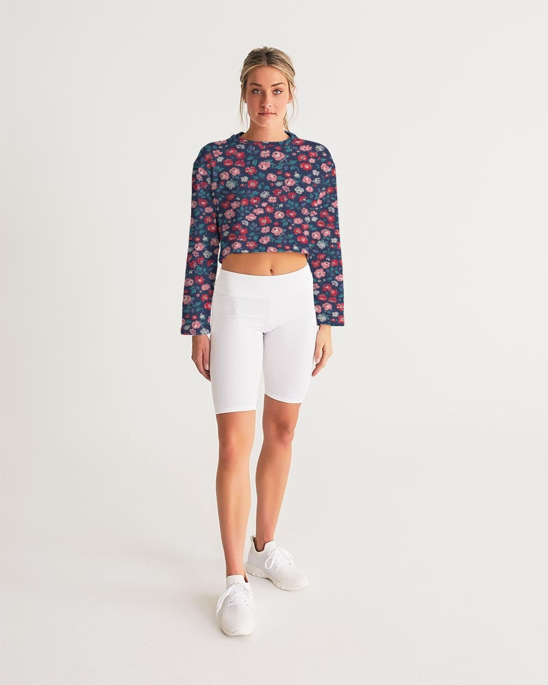 Midnight blue pretty glance.  Women's All-Over Print Cropped Sweatshirt