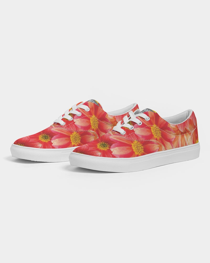 Beautiful blood orange flower design Women's Lace Up Canvas Shoe