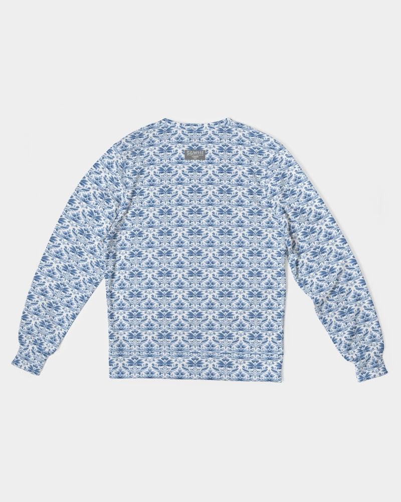 light blue Royal patten  Men's All-Over Print Classic French Terry Crewneck Pullover