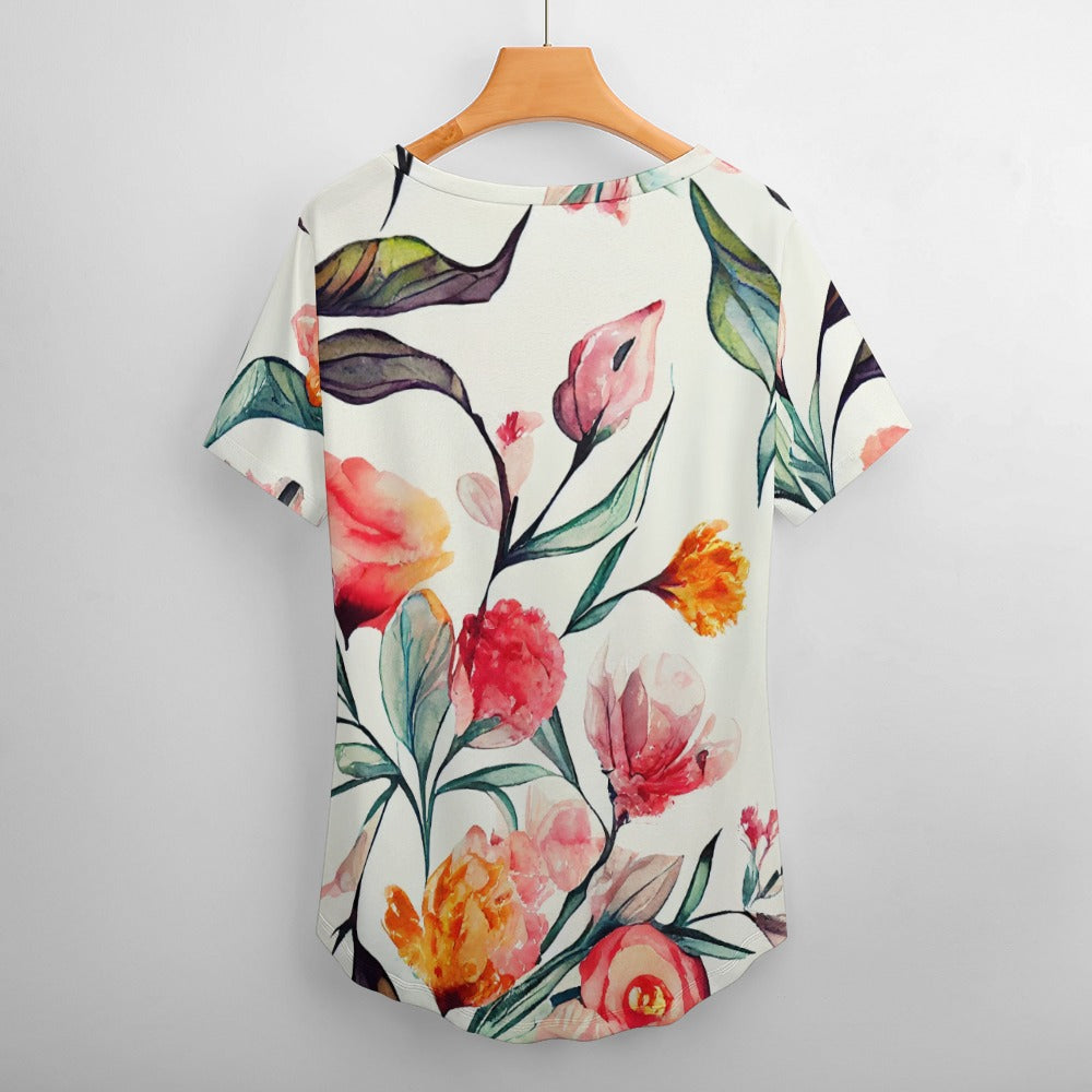 2024 New V Neck Short-sleeve Women Shirt Printed