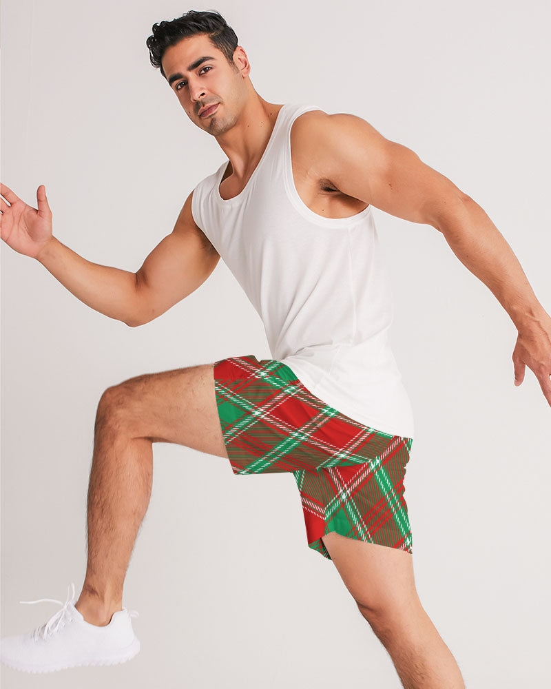 Red & Green cross pattern Men's All-Over Print Jogger Shorts