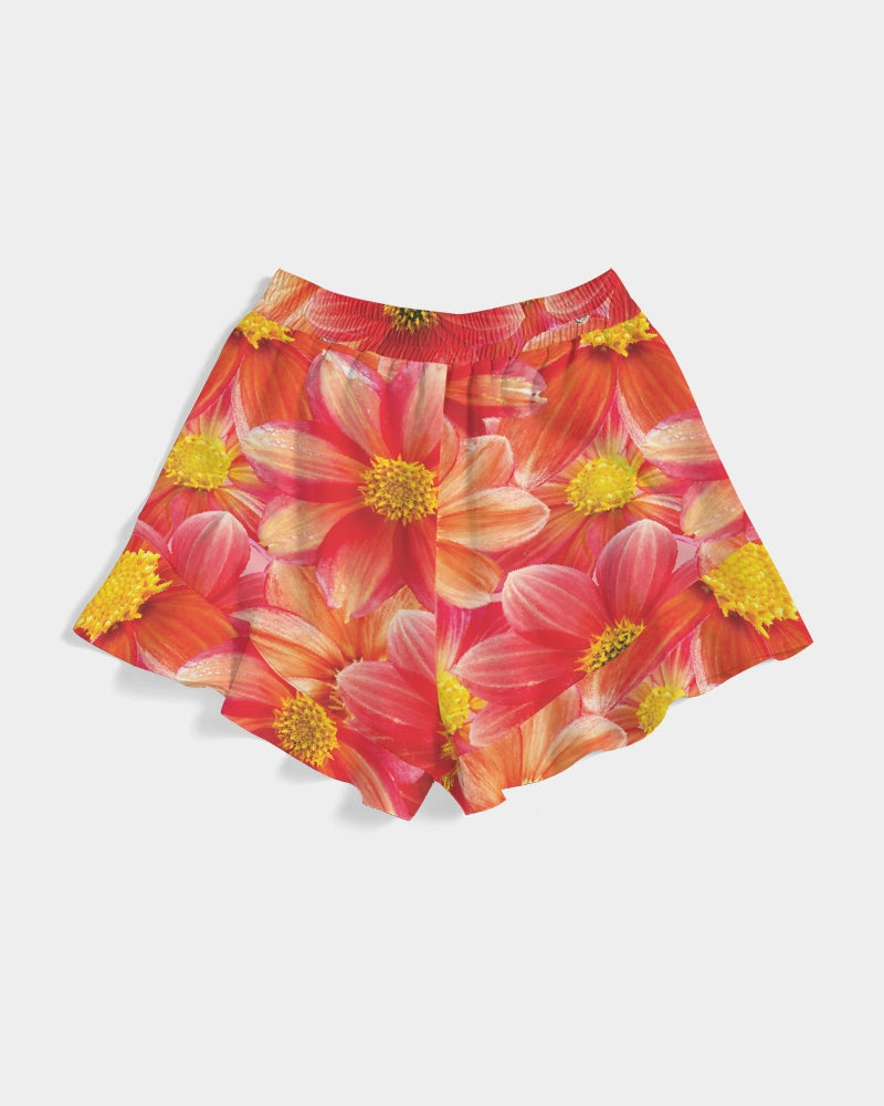 Beautiful blood orange flower design Women's All-Over Print Ruffle Shorts