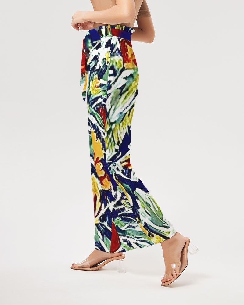 Painted flower design Women's All-Over Print High-Rise Wide Leg Pants