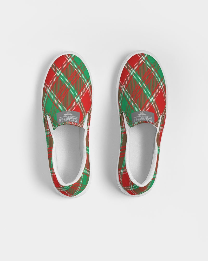 Red & Green cross pattern Men's Slip-On Canvas Shoe