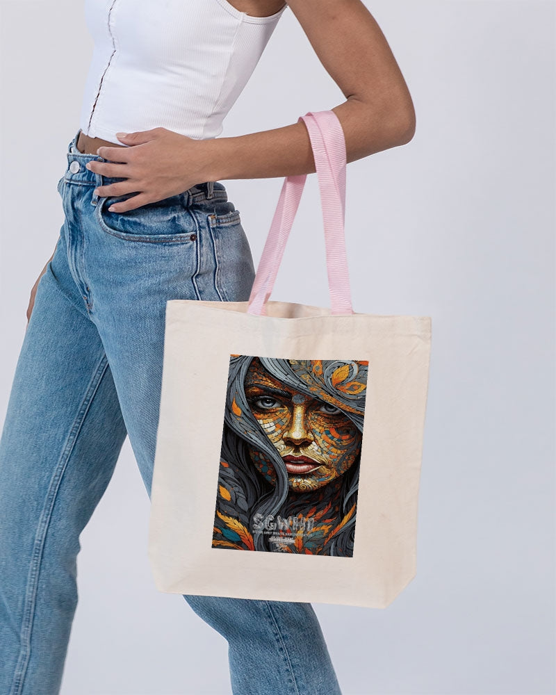 Beautiful Mosaic White Sister  Canvas Tote with Contrast-Color Handles | Q-Tees