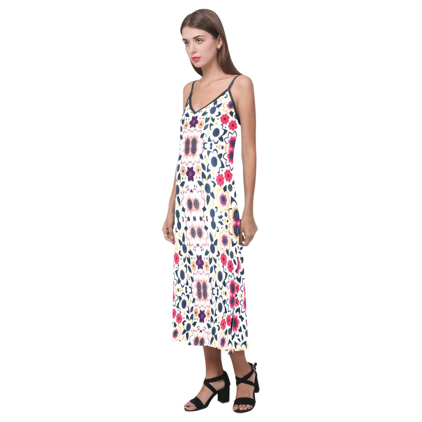 Women's V-Neck Open Fork Long Dress (Model D18)