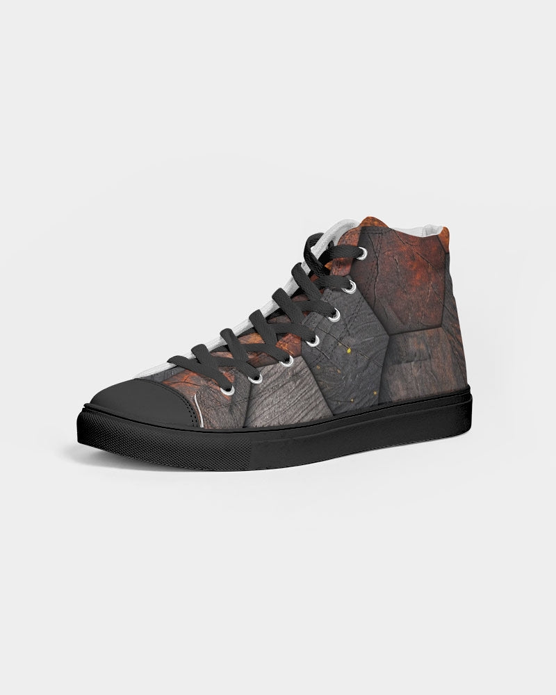 Cool stone hexagon patten 3D Men's Hightop Canvas Shoe - Black