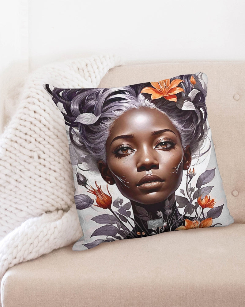 Beautiful black silver grey hair blossom women Throw Pillow Case 20"x20"