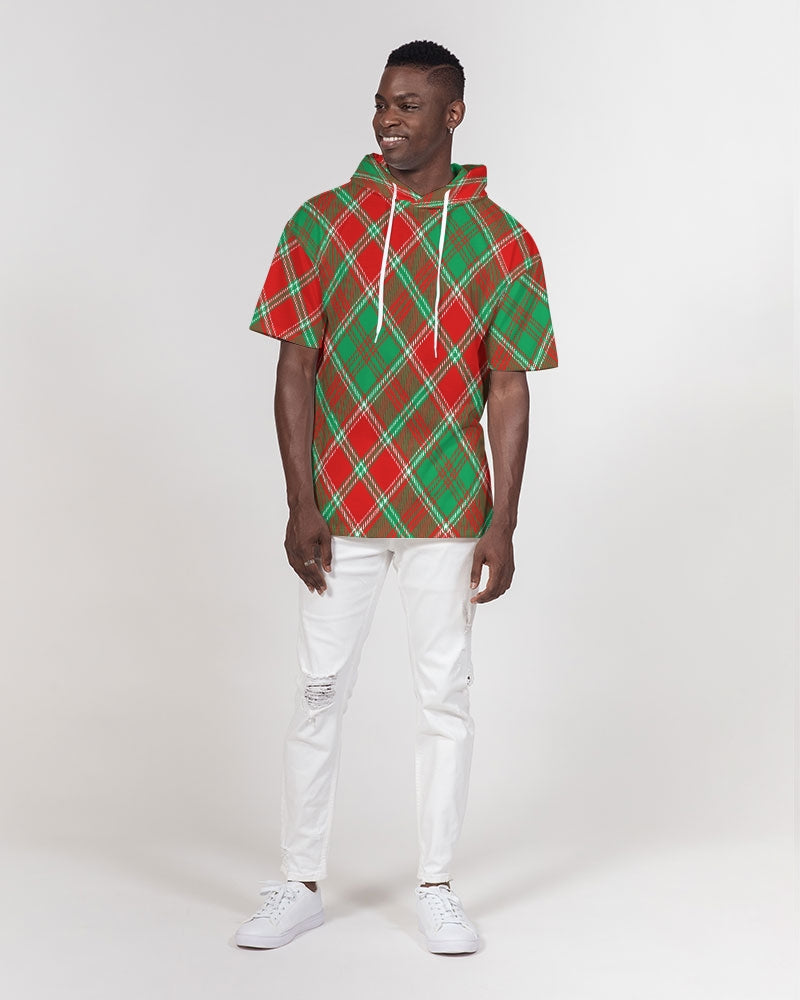 Red & Green cross pattern Men's All-Over Print Premium Heavyweight Short Sleeve Hoodie