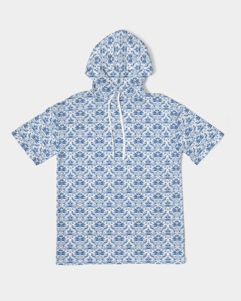 light blue Royal patten  Men's All-Over Print Premium Heavyweight Short Sleeve Hoodie