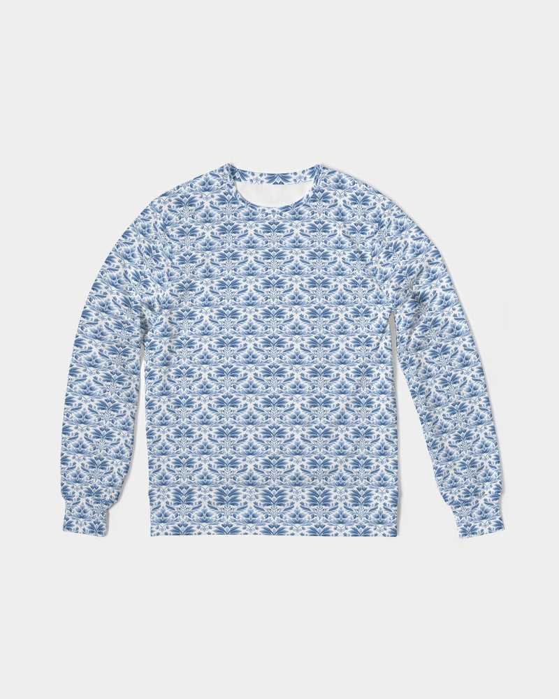 light blue Royal patten  Men's All-Over Print Classic French Terry Crewneck Pullover