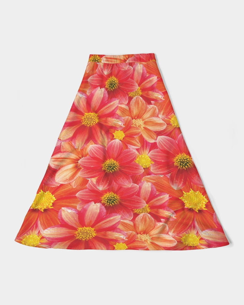 Beautiful blood orange flower design Women's All-Over Print A-Line Midi Skirt