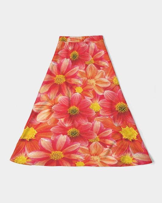 Beautiful blood orange flower design Women's All-Over Print A-Line Midi Skirt