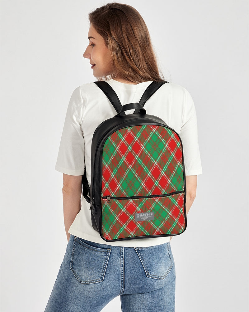 Red & Green cross pattern Classic Faux Leather Backpack