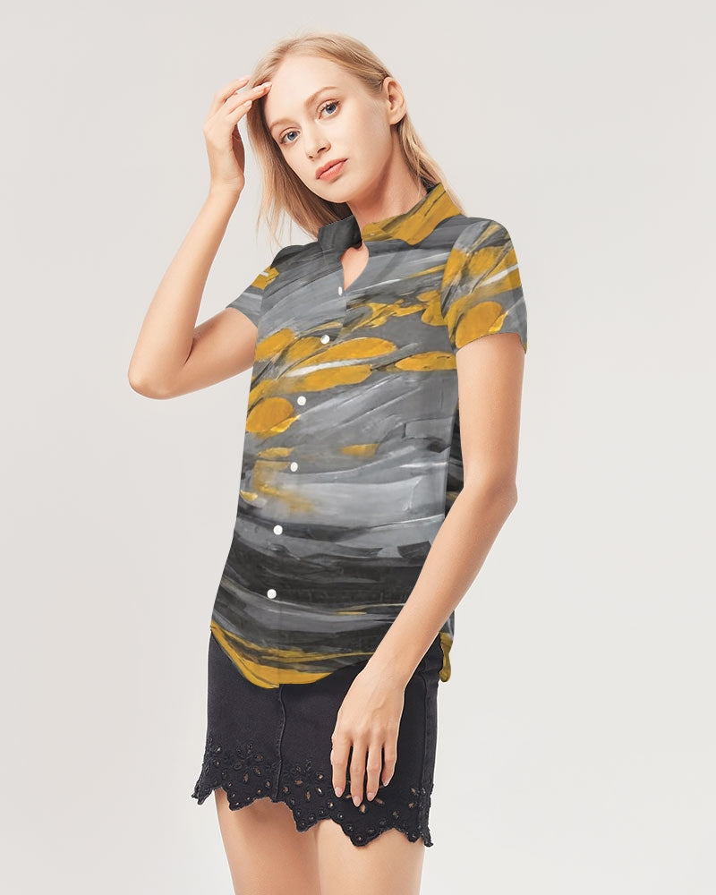 Black Sister Collection [Part 1 ] Women's All-Over Print Short Sleeve Button Up