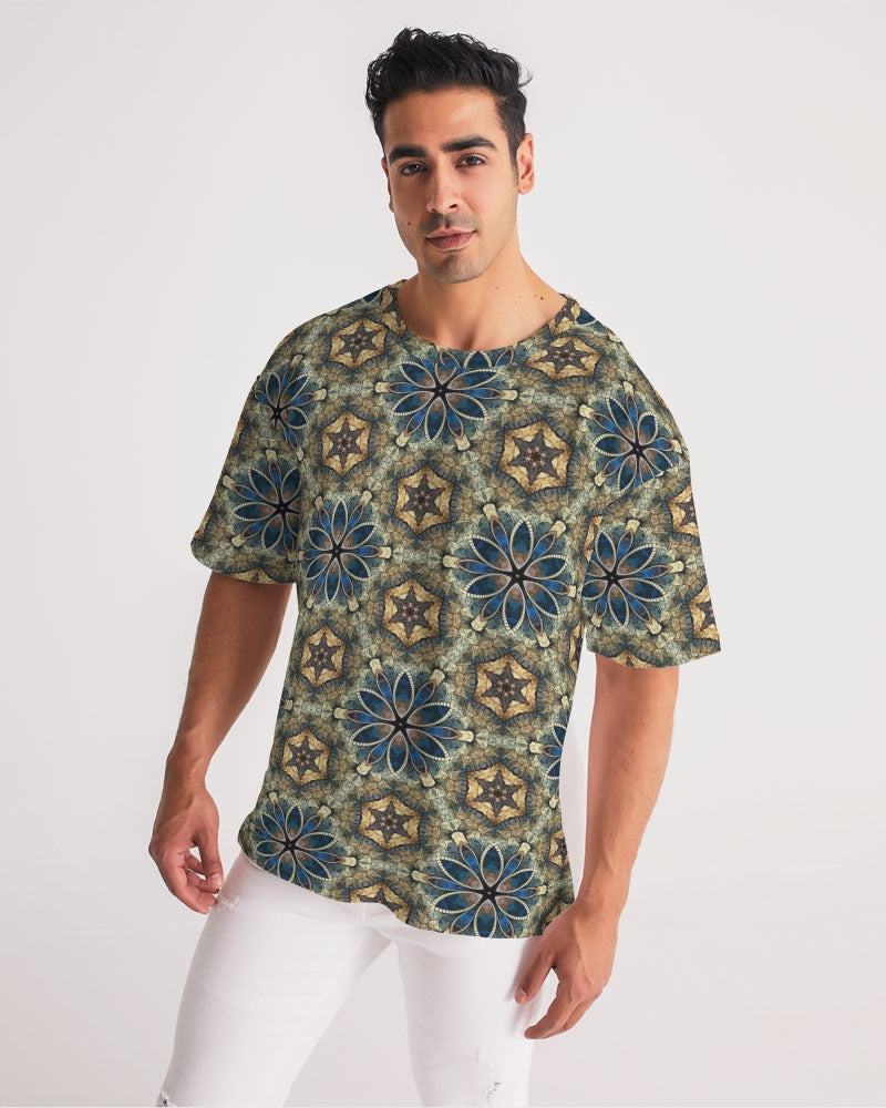 Green & Dark Blue almost star pattern. Men's All-Over Print Premium Heavyweight Tee