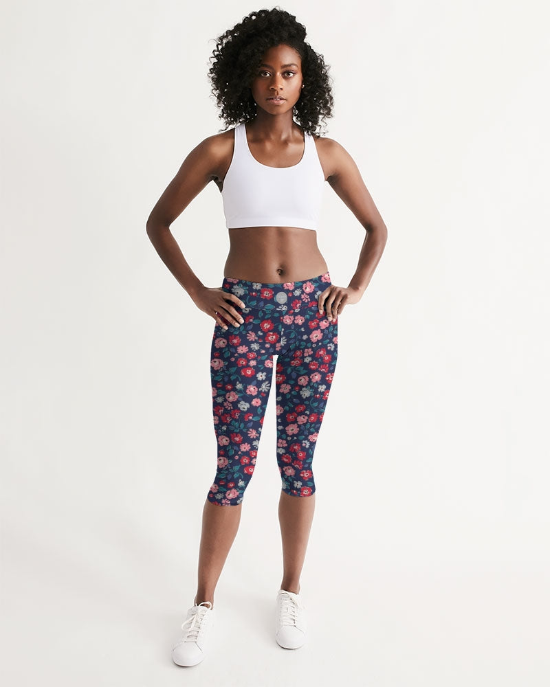 Midnight blue pretty glance.  Women's All-Over Print Mid-Rise Capri