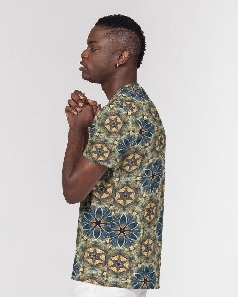 Green & Dark Blue almost star pattern. Men's All-Over Print Pocket Tee