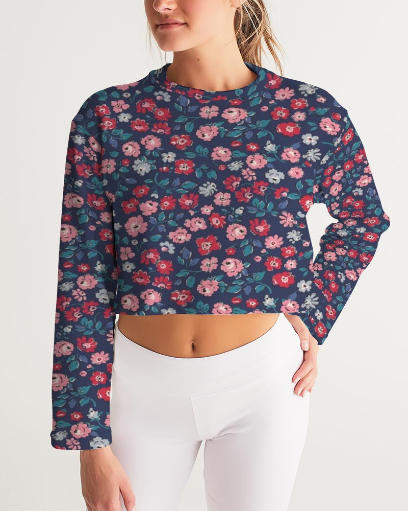 Midnight blue pretty glance.  Women's All-Over Print Cropped Sweatshirt