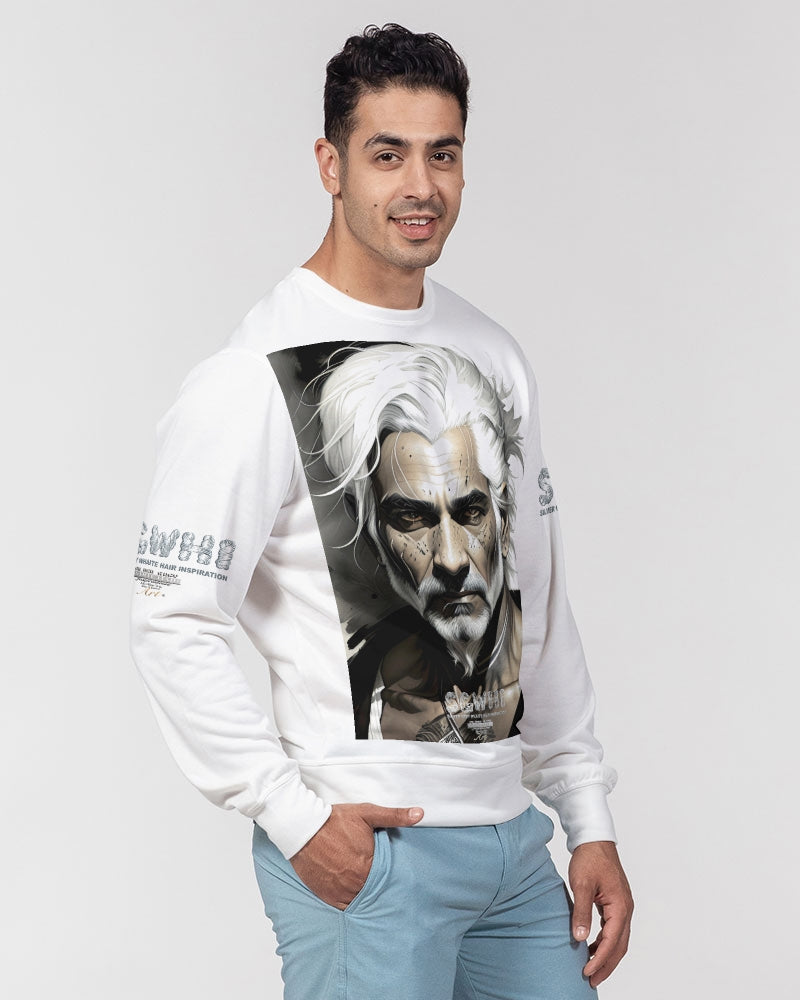 Handsome Silver grey Indian ink Portrait Men's All-Over Print Classic French Terry Crewneck Pullover