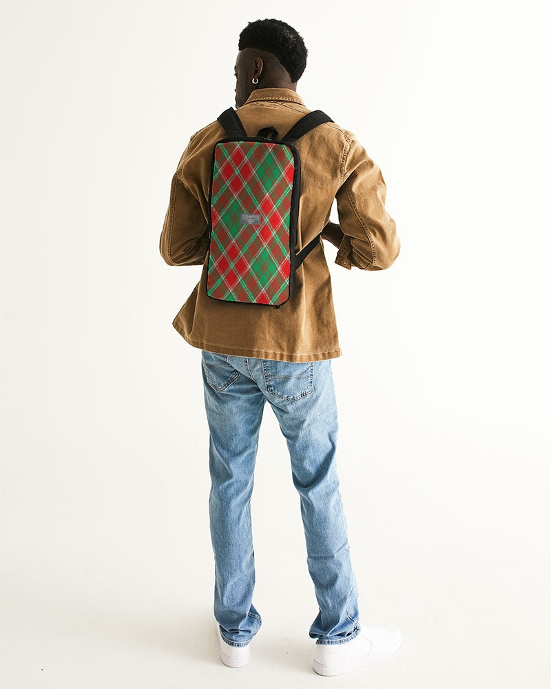 Red & Green cross pattern Slim Tech Backpack