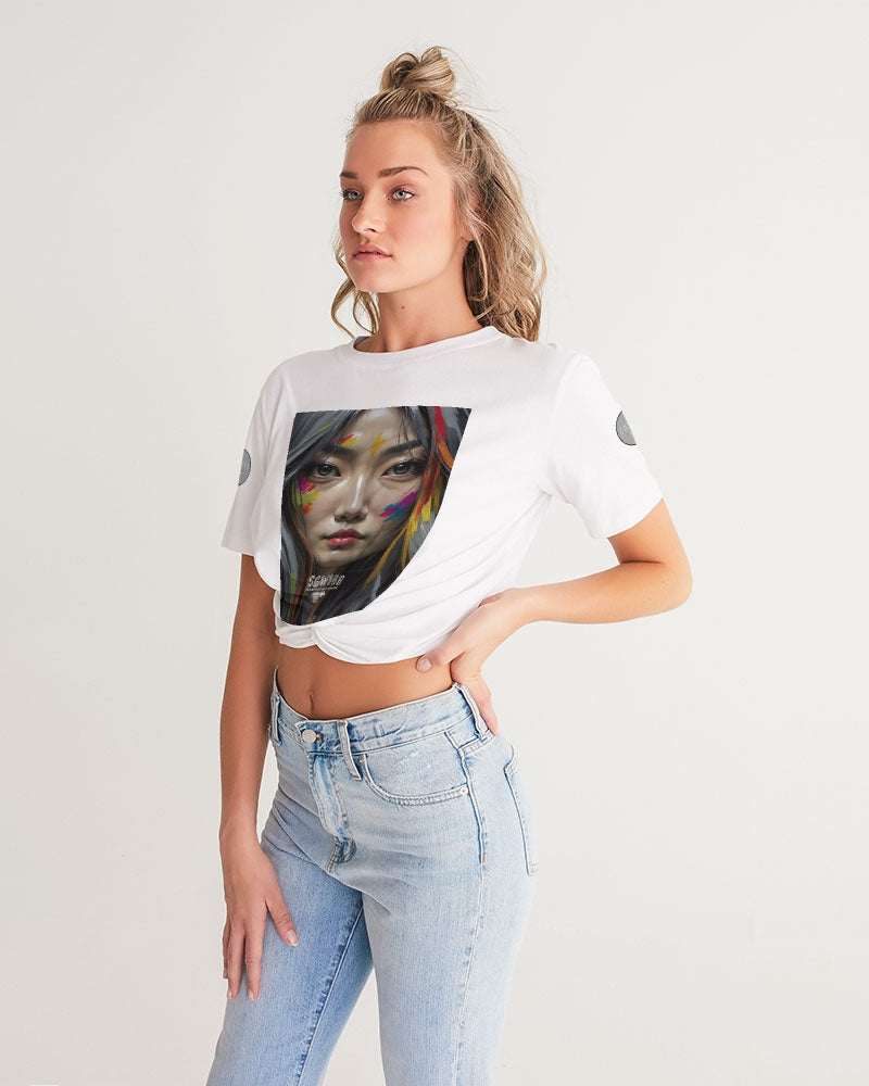 Asian Collection (Part 2 ) Women's All-Over Print Twist-Front Cropped Tee