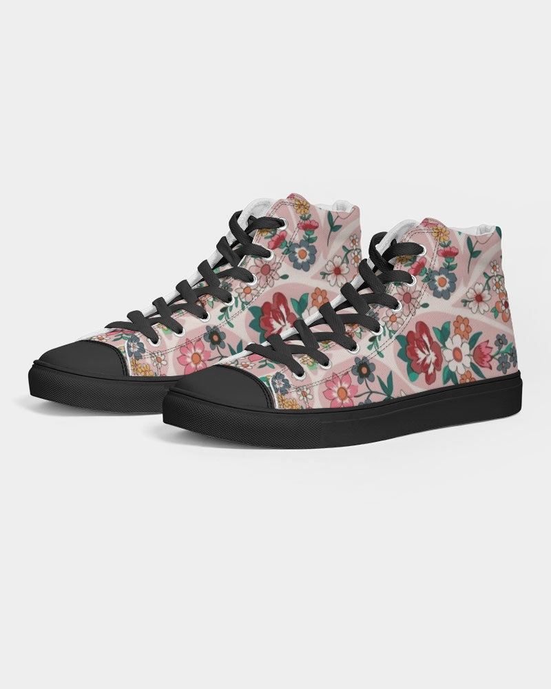 Pink abstract Pretty Sisters Women's Hightop Canvas Shoe - Black