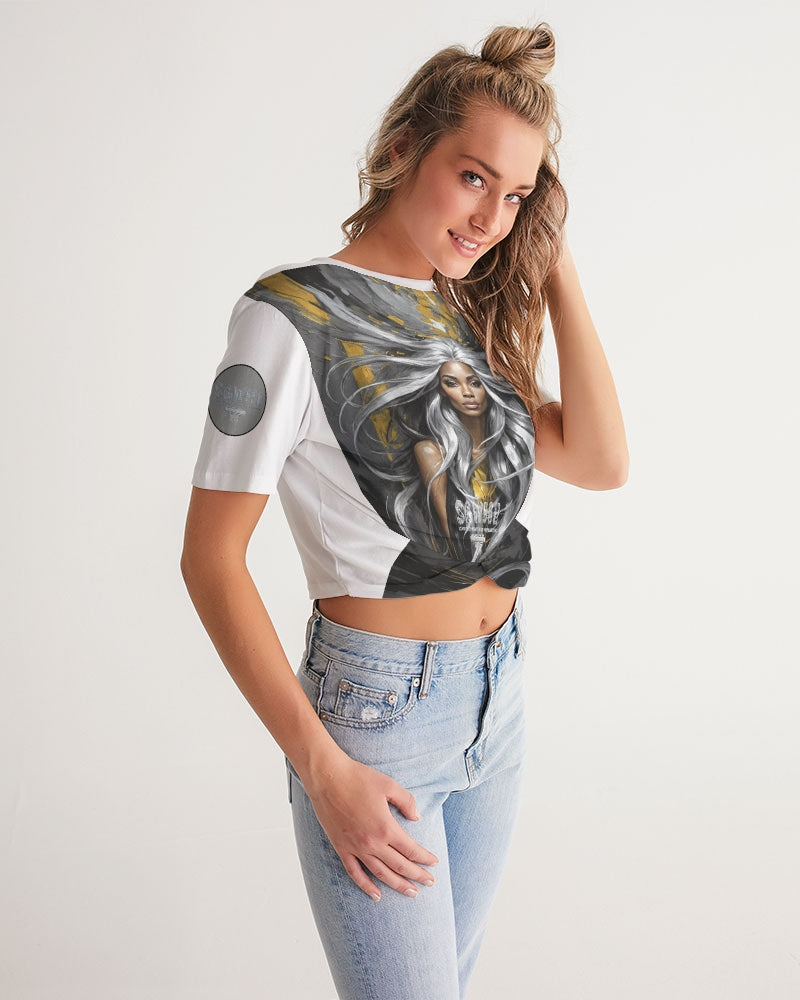 Black Sister Collection [Part 2 ] Women's All-Over Print Twist-Front Cropped Tee