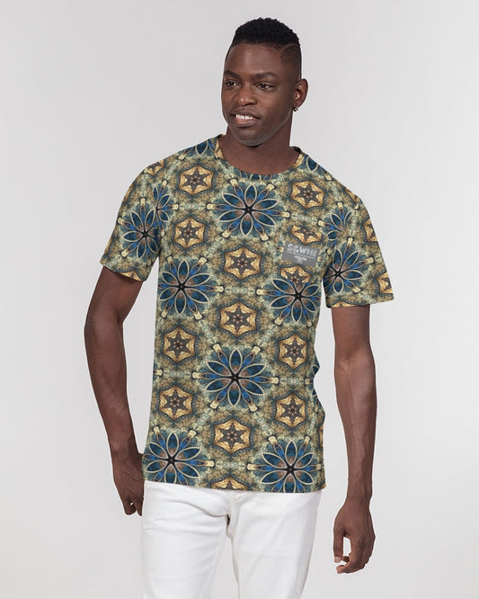 Green & Dark Blue almost star pattern. Men's All-Over Print Pocket Tee