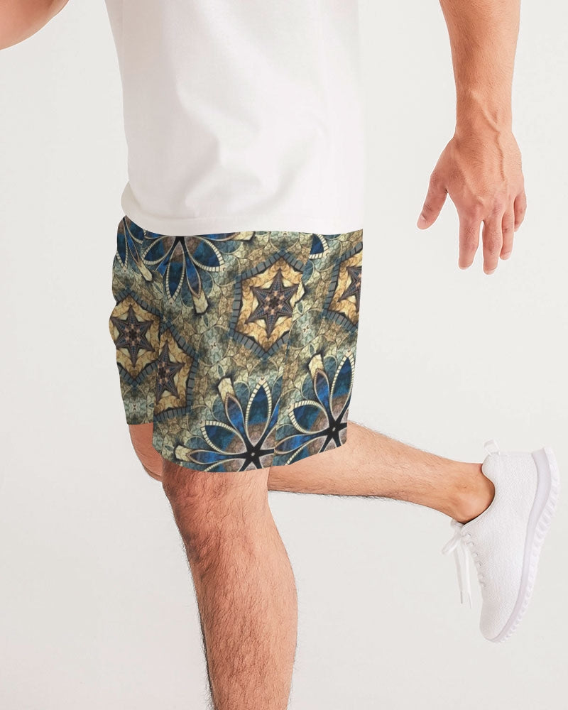 Green & Dark Blue almost star pattern. Men's All-Over Print Jogger Shorts