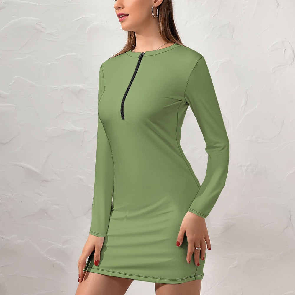 Women's Zipper Long Sleeve Hip Dress