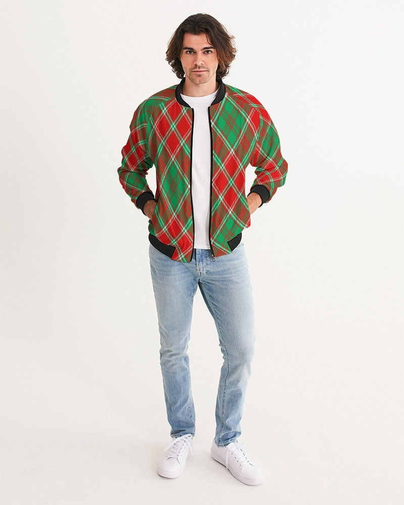 Red & Green cross pattern Men's All-Over Print Bomber Jacket