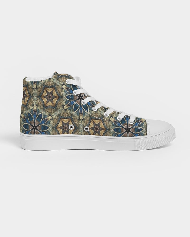 Green & Dark Blue almost star pattern. Men's Hightop Canvas Shoe