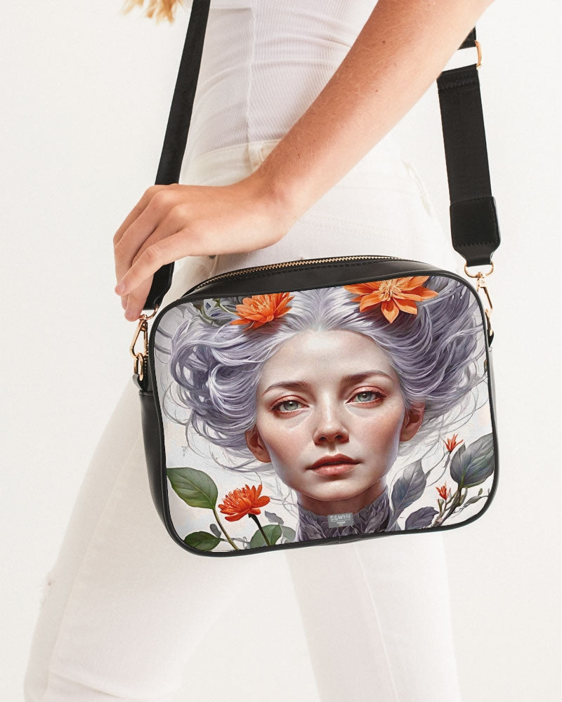 Beautiful white sister grey hair blossom Crossbody Bag