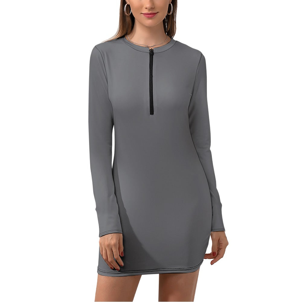 Women's Zipper Long Sleeve Hip Dress