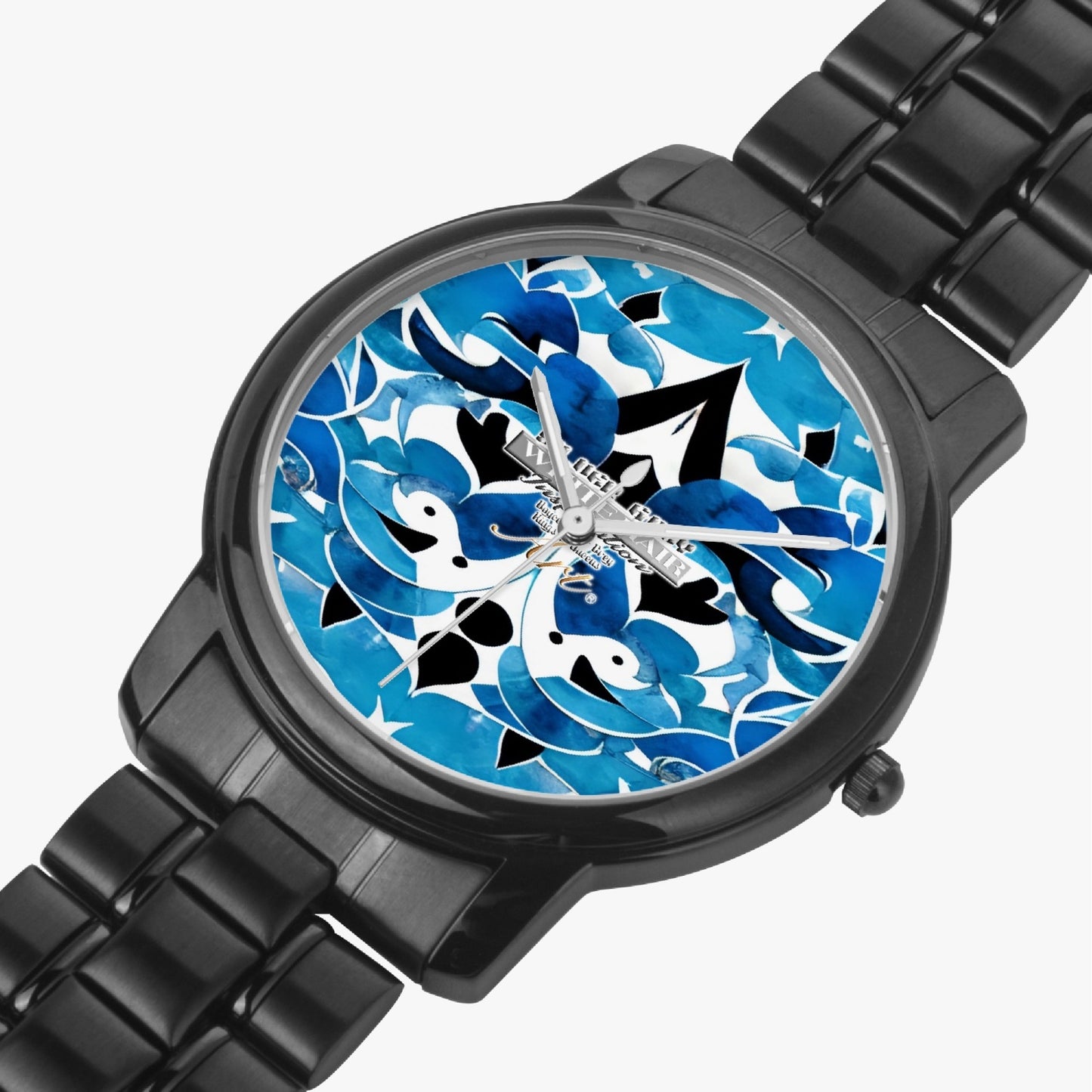 Silver grey white hair inspiration abstract pattern Folding Clasp Type Stainless Steel Quartz Watch