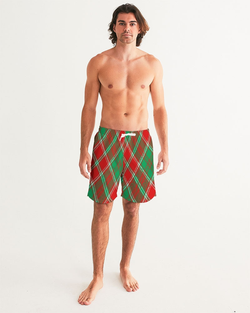 Red & Green cross pattern Men's All-Over Print Swim Trunk