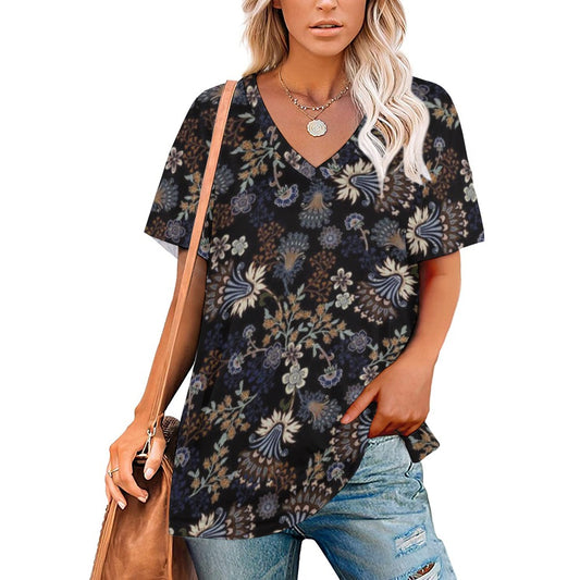 2024 New V Neck Short-sleeve Women Shirt Printed