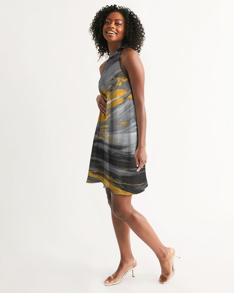 Black Sister Collection [Part 1 ] Women's All-Over Print Halter Dress