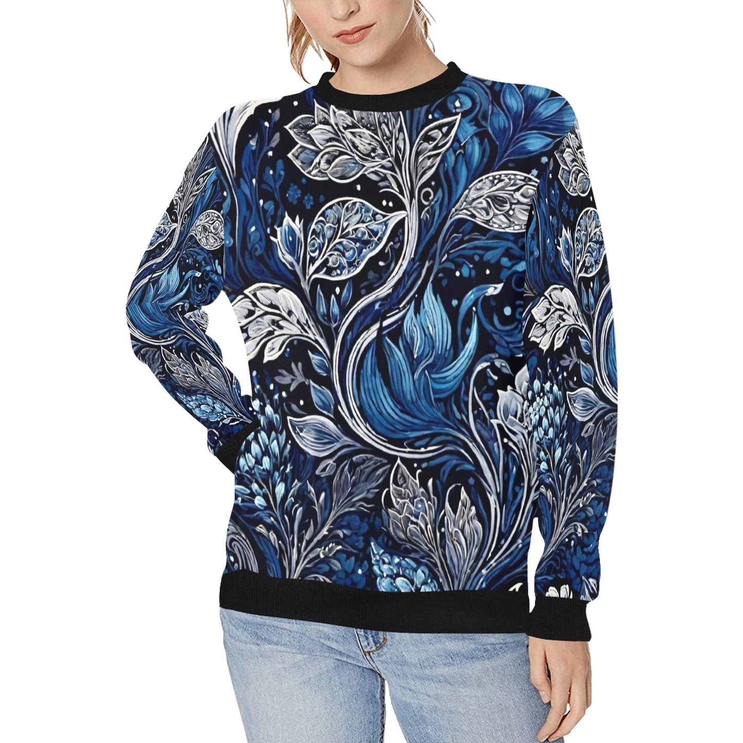 Women's Rib Cuff Crew Neck Sweatshirt (H34)