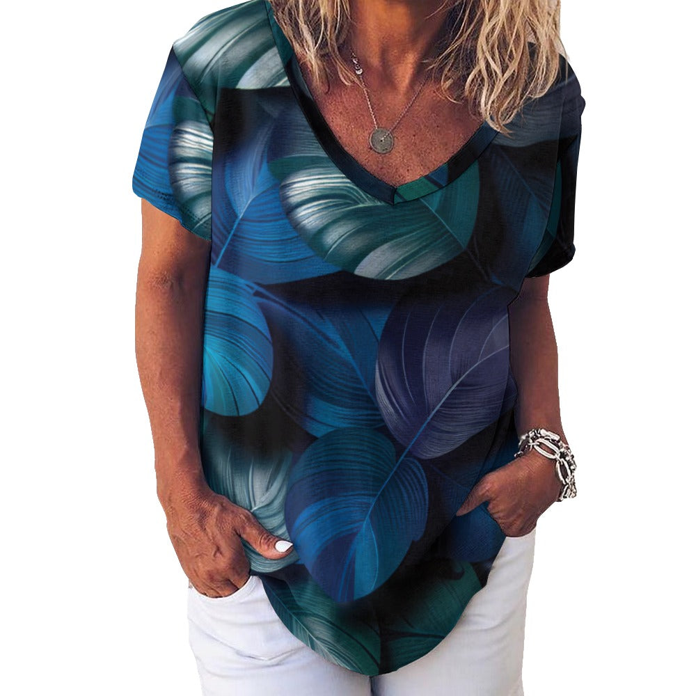 2024 New V Neck Short-sleeve Women Shirt Printed