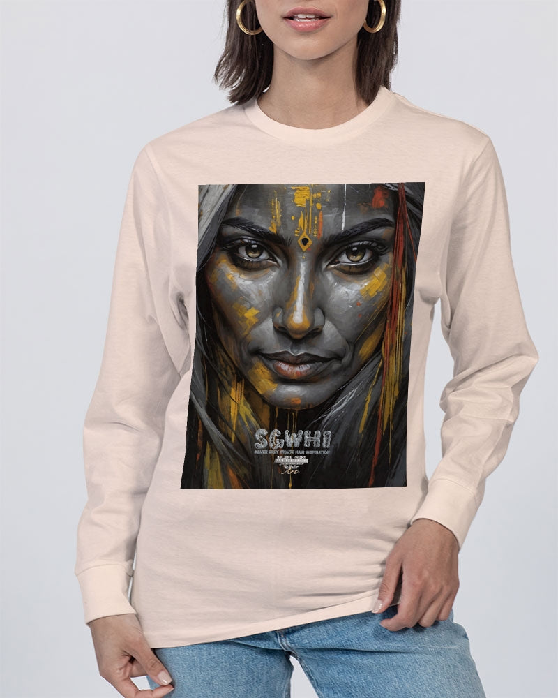 South Asian silver grey white hair sisters portrait [3] Unisex Long Sleeve Tee | Lane Seven