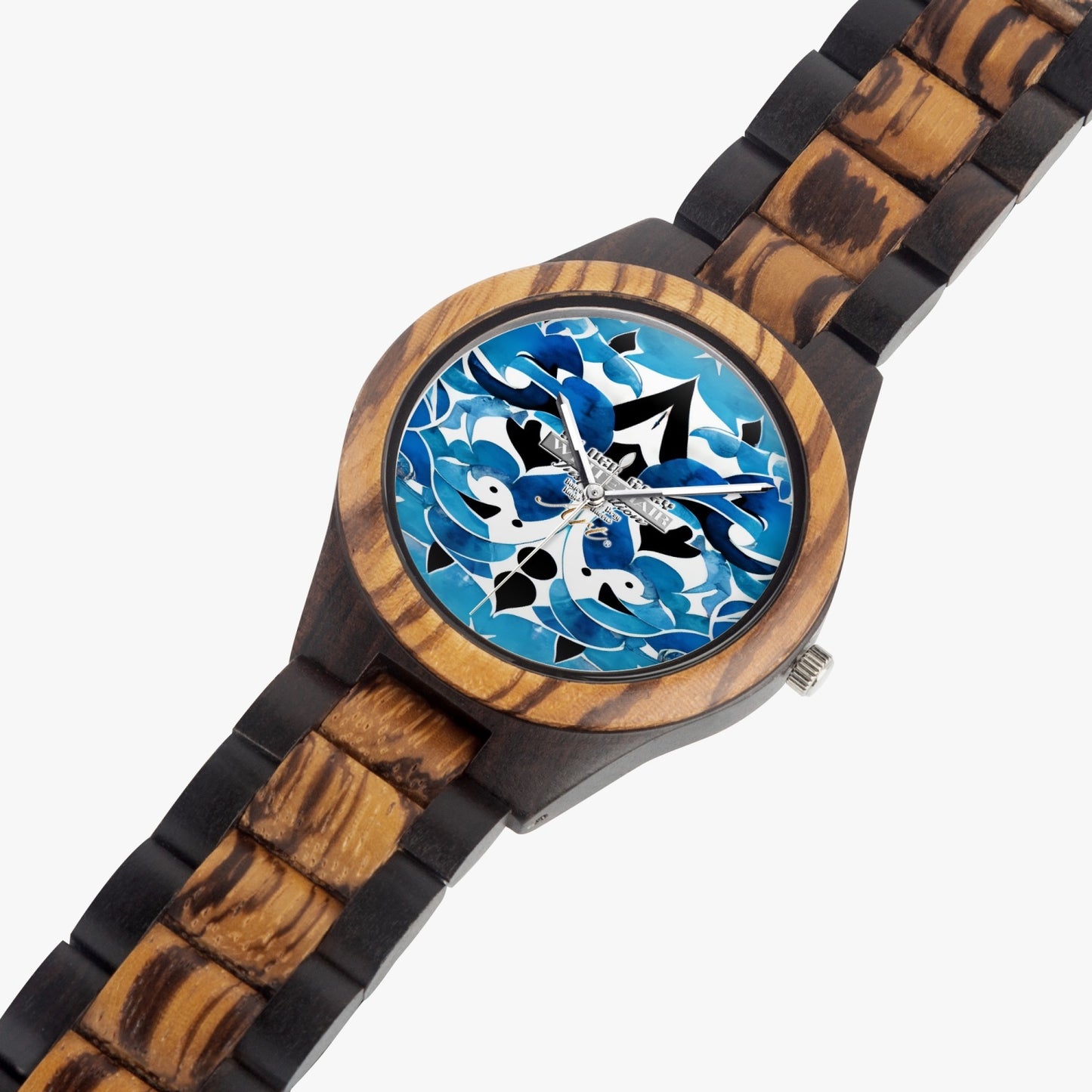 Silver grey white hair inspiration abstract pattern Indian Ebony Wooden Watch