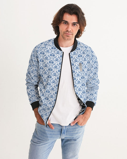 light blue Royal patten  Men's All-Over Print Bomber Jacket