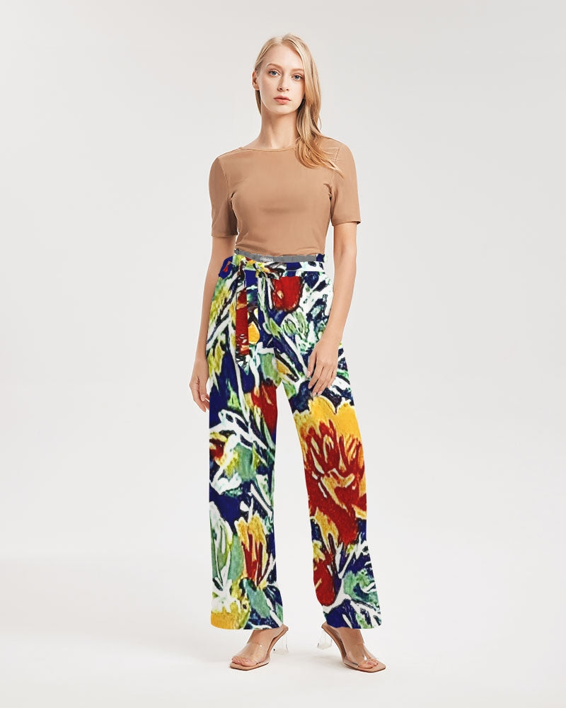 Painted flower design Women's All-Over Print High-Rise Wide Leg Pants