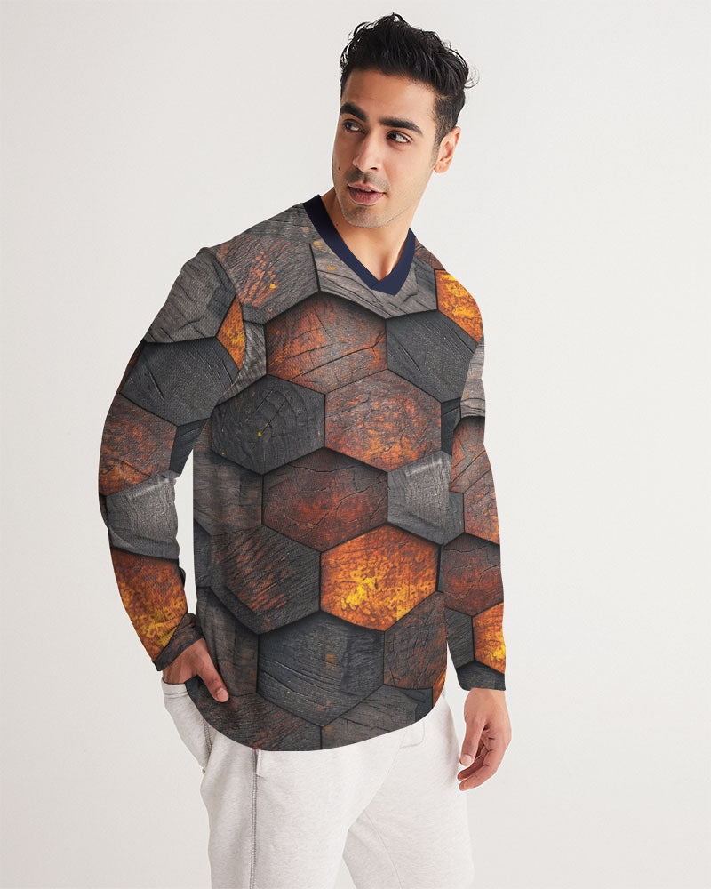 Cool stone hexagon patten 3D Men's All-Over Print Long Sleeve Sports Jersey