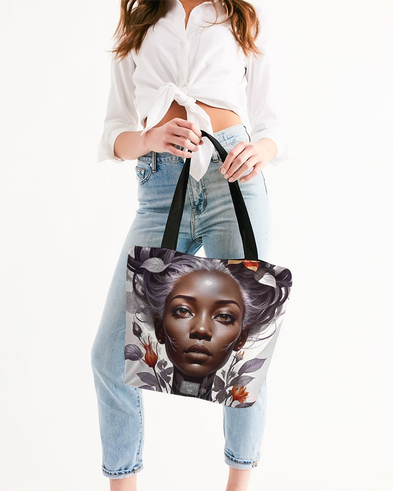 Beautiful black silver grey hair blossom women Canvas Zip Tote